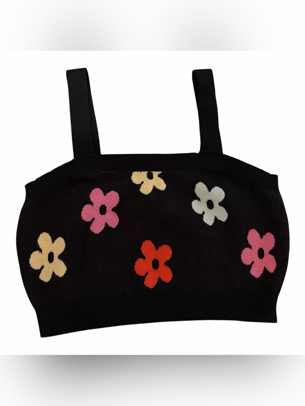 Knit Crop Top Retro Hippie Floral Cider Size  1XL Y2K